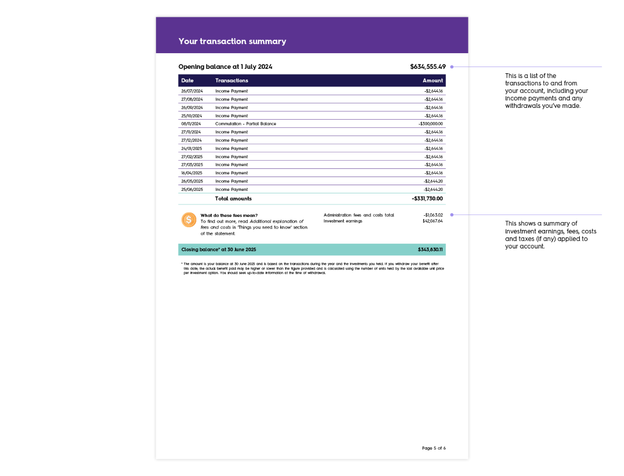 How to read your Income Stream statement